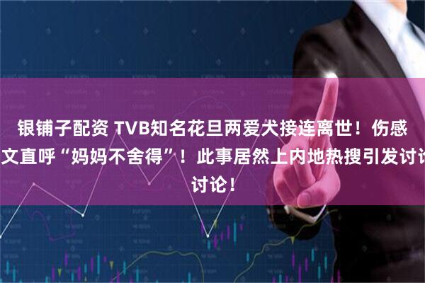 银铺子配资 TVB知名花旦两爱犬接连离世！伤感发文直呼“妈妈不舍得”！此事居然上内地热搜引发讨论！